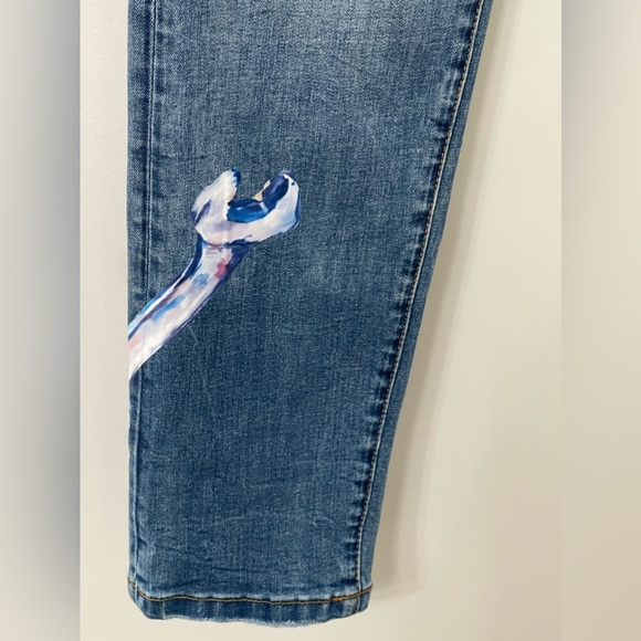Off-White Designer Unique Denim Girl Skeleton Caution Graphic Jeans Size 36 - Picture 7 of 17